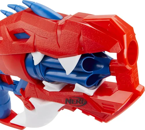 Vista 4 de Nerf DinoSquad Raptor-Slash Blaster, tambor giratorio de 6 dardos, fuego de golpe, diseño de dinosaurio velociraptor