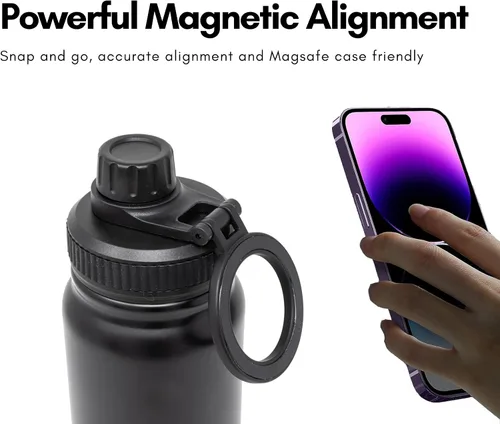 Vista 4 de MagSafe - Botella de agua de acero inoxidable aislada de 24 onzas compatible con iPhone + adaptador de montaje para teléfono iPhone – Botella