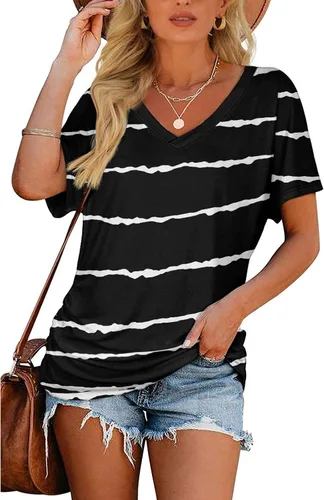 Vista 2 de Camisetas de manga corta para mujer, cuello redondo, sueltas, de verano, camisetas básicas