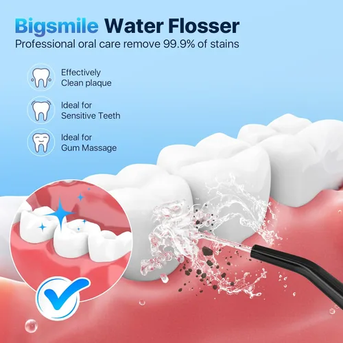 Vista 3 de Bigsmile Irrigador dental portátil inalámbrico para ducha de viaje, hilo dental fuerte IPX7 200ML imprescindible para niños y puentes