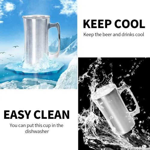 Vista 4 de Tazas de acero inoxidable de doble pared de 20 onzas, taza de metal para café, té y vino, tazas aisladas con asas que mantienen las bebidas frías