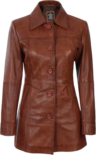 Vista 3 de Decrum Abrigos de piel de cordero real para mujer, estilo casual, chaquetas largas para mujer