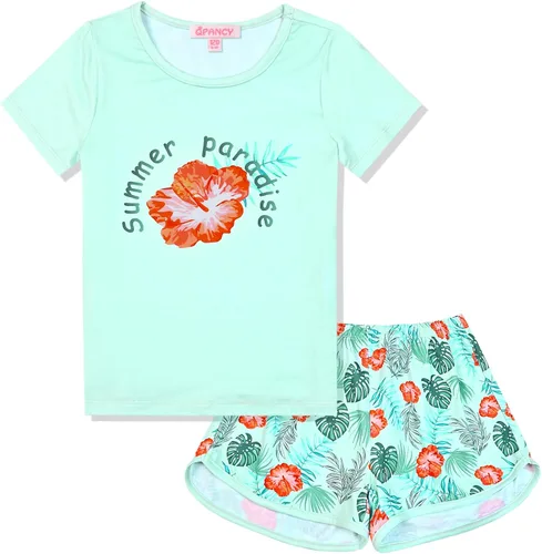 Vista 8 de QPANCY Pijamas de verano para niñas, conjuntos de pijamas de manga corta para dormir de verano