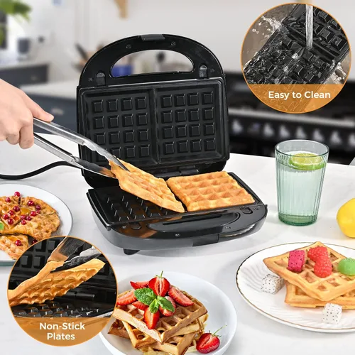 Vista 2 de Sandwichera 3 en 1, máquina portátil de gofres, prensa eléctrica Panini con placas antiadherentes extraíbles, luces indicadoras LED, mango fresco al