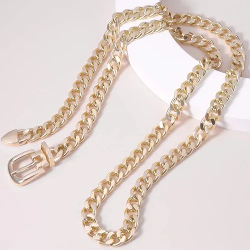 Vista 8 de KunJoe Cinturón de cadena para mujer, cadena de cinturón grueso, cadena de oro