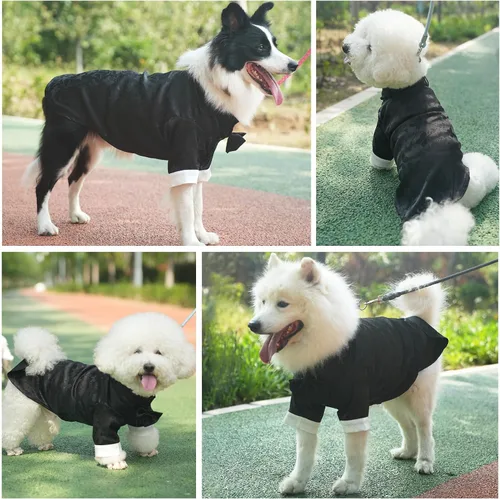 Vista 5 de MAMORE Vestido tipo camisa para perro, camisa de lazo de príncipe perrito, atuendo formal casual para mascotas para perros pequeños, medianos