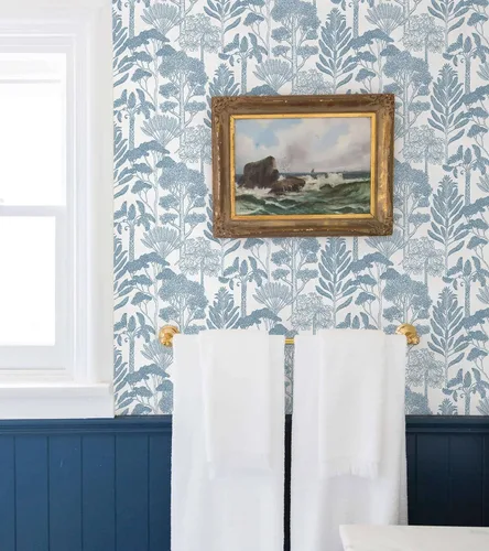 Vista 3 de Papel tapiz azul y blanco, moderno, para despegar y pegar, papel de contacto de árbol del bosque para gabinetes, papel adhesivo autoadhesivo