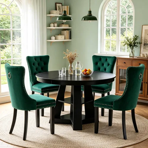 Vista 50 de Juego de 4 mesas de comedor redondas de 5 piezas para 4, 43.3 a 59 pulgadas, extensibles, redondas a ovaladas, juego de 4, mesas de comedor de Mesa