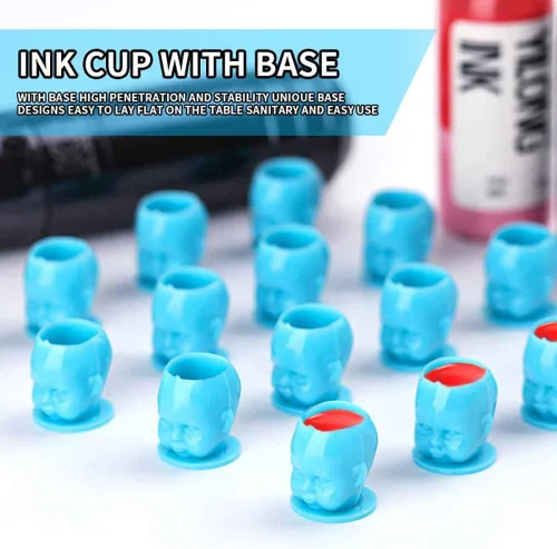 Vista 3 de 200 PIEZAS 8 Colores Tazas Desechables de Tinta de Tatuaje de Plástico con Base - Tapas de Tinta de Tatuaje para Tatuar Disposable Plastic Tattoo