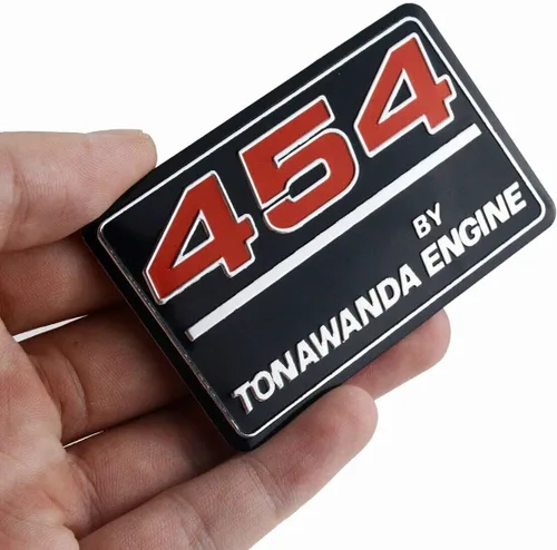 Vista 2 de 2 emblemas de motor 454 de Tonawanda - Tapa de válvula de metal para Camaro Impala, color negro y rojo 454
