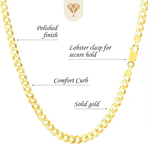 Vista 3 de The Diamond Deal Mens Solid 10k Yellow Gold 3.6mm Shiny Cuban Comfort Curb Chain Necklace For men for Pendants and Or Bracelet with Lobster-Claw