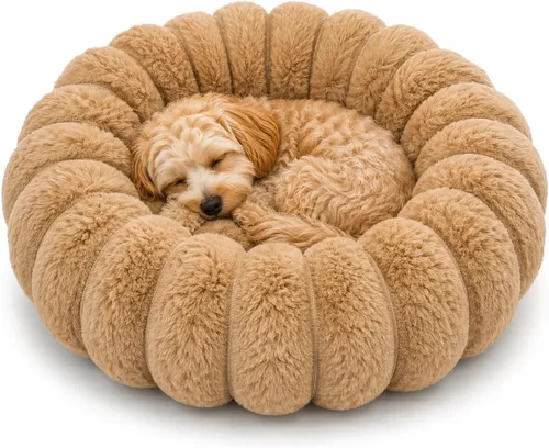 Vista 10 de Cama calmante para perros pequeños, cama lavable en forma de dona Gris