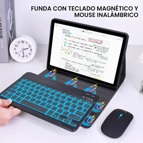 Vista 4 de Funda con teclado retroiluminado de 7 colores con mouse para Samsung Galaxy Tab de 11 pulgadas A11 Plus y A9 Plus, funda de teclado intercambiable