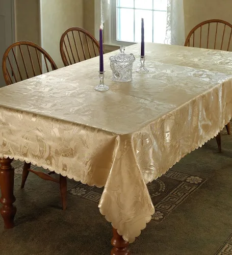 Vista 5 de Violet Linen Mantel con diseño de rosas europeas, 60 pulgadas, dorado