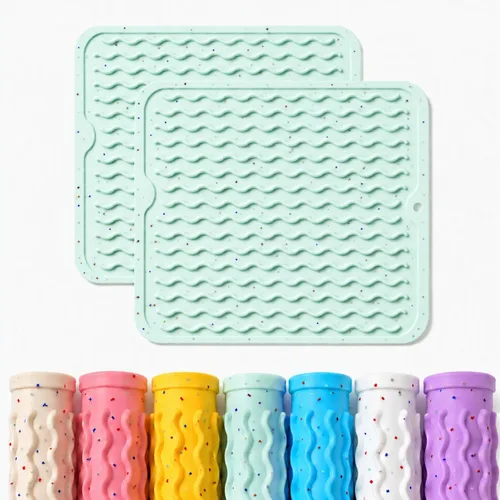 Vista 13 de CAKETIME Paquete de 2 tapetes de secado de platos de silicona multicolor para encimera de cocina, comedor, manteles individuales resistentes al