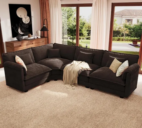 Vista 59 de ELUCHANG Sofá Seccional Modular en Forma de L de 113 pulgadas, cómodo sofá nube de 4 asientos con otomana móvil, sofá de asiento profundo para sala