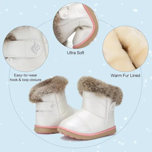 Vista 5 de CIOR - Botas de nieve para niños y niñas, botas cálidas para invierno con botón, calzado para exteriores