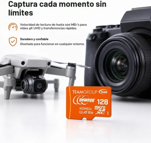 Vista 4 de NEWEGG Tarjeta microSDXC A1, velocidad de lectura de hasta 100 MB/s, 128 GB para cámaras, drones y teléfonos inteligentes Android, 4K UHD U3 V30