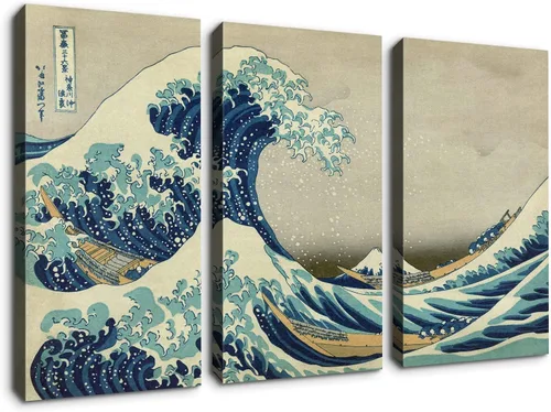 Vista 11 de Denozer - Lienzo decorativo para pared de 3 piezas - La reproducción de pintura al óleo de Ukiyoe Giclée, impresiones en lienzo estiradas