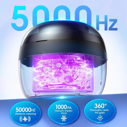 Vista 4 de Limpiador ultrasónico de retenedores AI, máquina limpiador de retenedores de 8.5 fl oz para dentaduras, protectores bucales, frenillos, cabezales