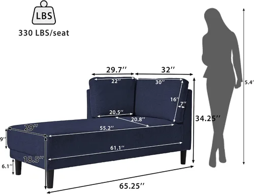 Vista 2 de Anwick Chaise Lounge - Silla reclinable tapizada para interiores, moderna y tapizada para sala de estar, dormitorio, sofá cama (azul marino)