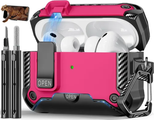 Vista 15 de Funda para AirPods Pro de 2 generación con soporte para teléfono, diseño de interruptor automático de protección completa contra caídas con kit