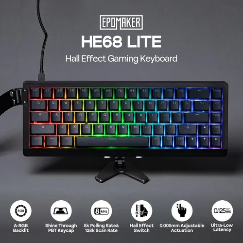 Vista 2 de EPOMAKER HE68 Lite Hall Effect Gaming Keyboard, 8k Polling & 128K Scan Rate, 0.005mm Adjustable Trigger, 0.125ms Latency, 5-Layer Sound-Dampened