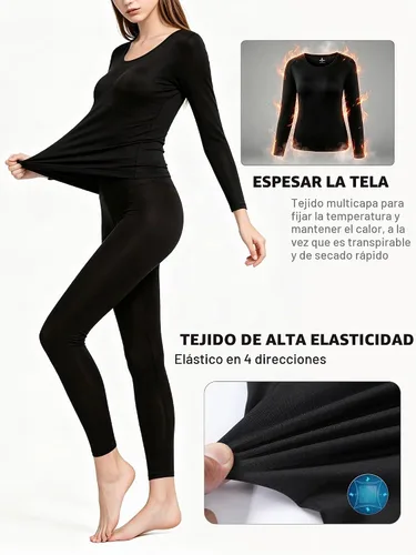 Vista 4 de Women's Thermal Underwear Base Layer with Fleece Lined Winter Cold Weather Negro