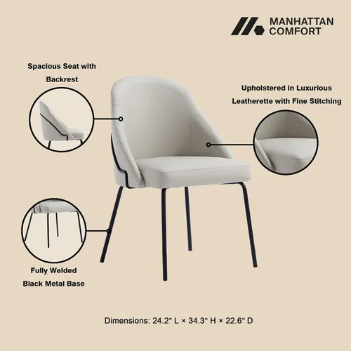 Vista 4 de Manhattan Comfort Gracie - Juego de 1 sillas de comedor modernas de piel sintética, asiento tapizado de piel sintética, patas de acero, espuma
