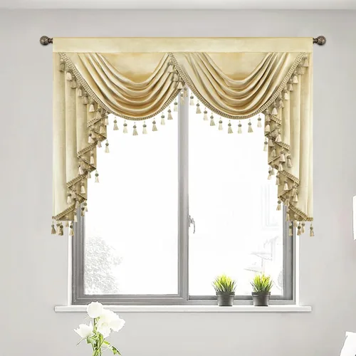 Vista 63 de VOGOL Cenefa de cortinas de terciopelo grueso para dormitorio, cenefas de cascada de lujo con aislamiento térmico dorado para sala de estar formal