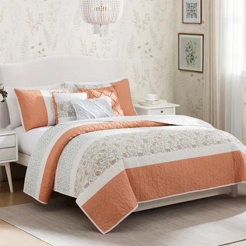 Vista 11 de Madison Park Juego de edredón 100% algodón con estampado floral, costuras de doble cara, para todas las estaciones, colcha ligera, ropa de cama Aqua