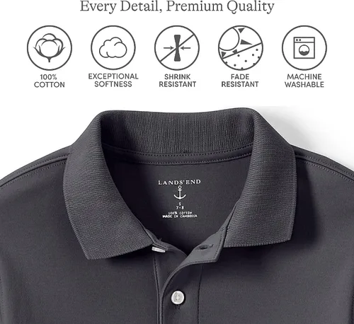 Vista 3 de Lands' End - Polo de uniforme escolar para niños – 100% algodón cómodo que dura todo el año, de fácil cuidado, manga corta Negro
