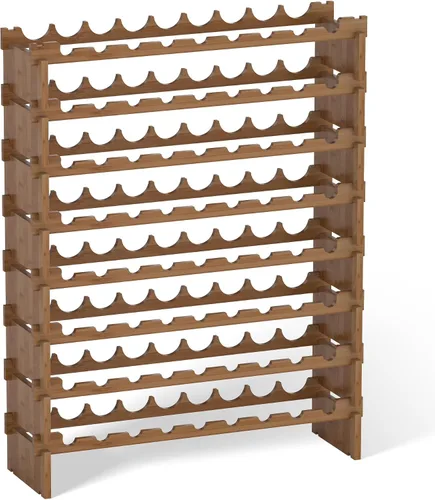 Vista 7 de Domax Estante de vino independiente para 72 botellas de vino, 8 niveles, apilables, de madera de bambú, estantes de almacenamiento para cocina, bar