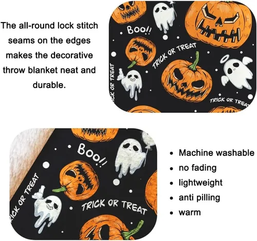 Vista 3 de Manta de Halloween para bebé, decoración de Halloween para niños pequeños, cuna, cochecito, manta de calabaza espeluznante manta de felpa mullida