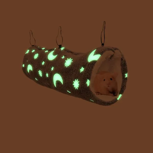 Vista 7 de Escondite de hurón y cama suave, hamaca y túnel de conejillo de indias luminoso con brillo nocturno