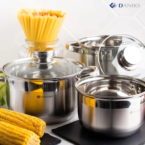 Vista 2 de Daniks Olla estándar de acero inoxidable de 2 cuartos de galón con tapa de vidrio, parte inferior de prueba para calefacción uniforme, compatible