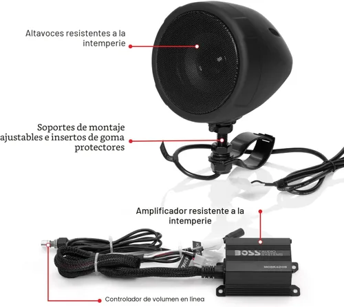 Vista 2 de BOSS Audio Systems Altavoces para motocicleta MCBK420B y paquete de amplificador de 2 canales