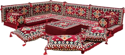 Vista 30 de arabicsofa Juego de asientos Jalsa en forma de L – Majlis árabe hecho a mano con almohadas de respaldo