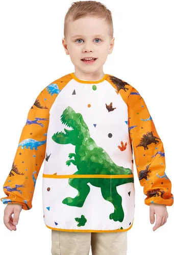 Vista 19 de WERNNSAI Bata de arte para niños impermeable con manga larga y 3 bolsillos de pintura