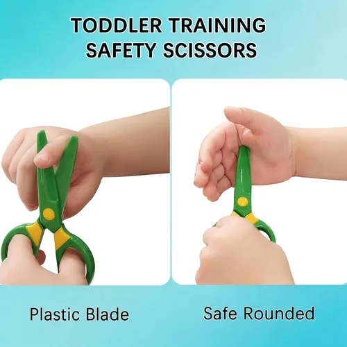 Vista 3 de Juego de 3 tijeras de seguridad para niños pequeños, tijeras de entrenamiento preescolar seguras para niños y 60 hojas de papel para manualidades