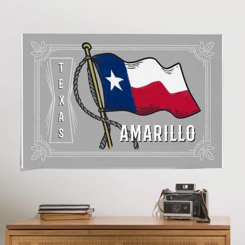 Vista 2 de Lantern Press 24x36 Inch Giclee Print, Amarillo, Texas, Waving State Flag, State Series