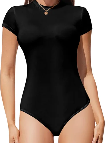 Vista 2 de 3 piezas de body de manga corta para mujer, cuello redondo, ajustado, básico, camisetas