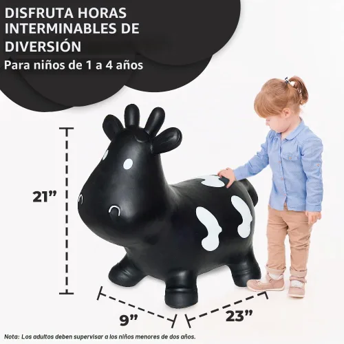 Vista 3 de Juguete inflable de vaca negra para niños pequeños con bomba