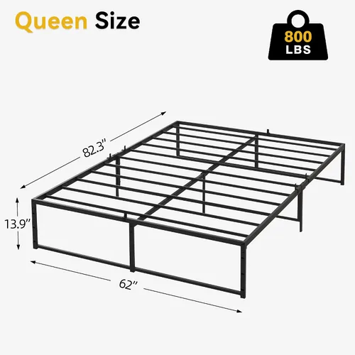 Vista 2 de IDEALHOUSE Base de cama de plataforma de metal tamaño Queen con listones de acero resistentes, base de colchón, no necesita somier, gran espacio