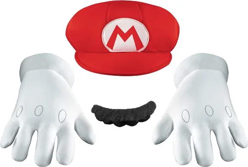Vista 2 de Disguise Kit de accesorios para disfraz de Nintendo Super Mario Bros.Mario para hombre, Blanco