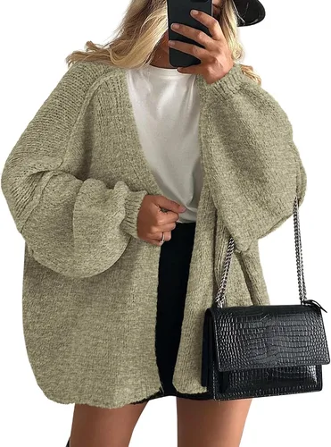 Vista 22 de PRETTYGARDEN Suéteres tipo cárdigan de gran tamaño para mujer Albaricoque