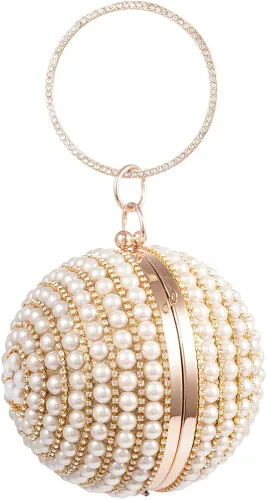 Vista 3 de Bolso redondo de la bola del embrague de la mujer deslumbrante completo Rhinestone borlas anillo de la manija del bolso de las perlas de la noche