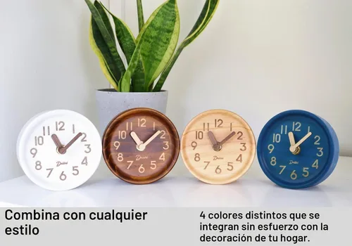 Vista 5 de Driini Reloj de Escritorio Analógico de Madera – 4.3 pulg. Madera de Pino Decorativa, Diseño Sin Tic-Tac – Reloj de Repisa Silencioso de Barrido