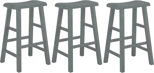 Vista 7 de eHemco Taburetes de madera maciza, 29 pulgadas, roble oscuro, juego de 3 Heavy Duty, encimera de cocina