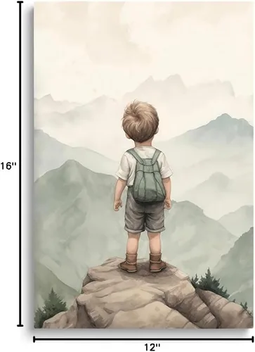 Vista 6 de Decoración de pared para cuarto de bebé, decoración de habitación de niño y aventura, arte de pared de montaña en acuarela para niños, decoración